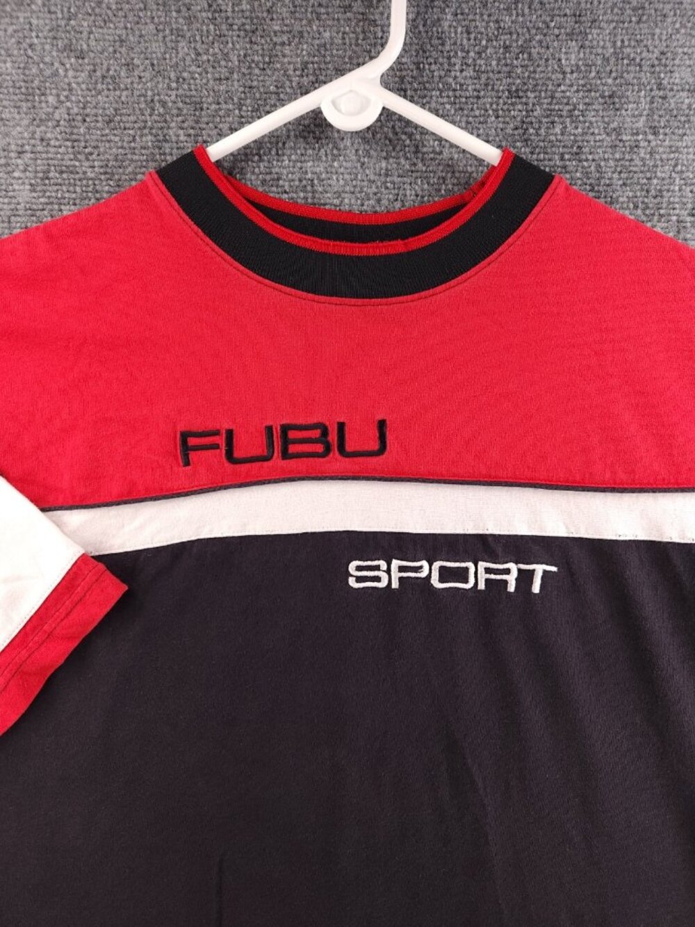 VTG Fubu T Shirt Heavyweight Red White Blue Spell Out Logo Large Cotton Men
